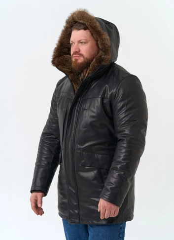 Мужская куртка с капюшоном на мехе из волка фото