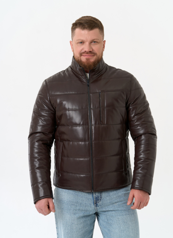 Мужская куртка из натуральной кожи с воротником стойкой