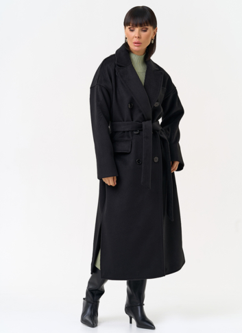 Женское двубортное пальто черного цвета
