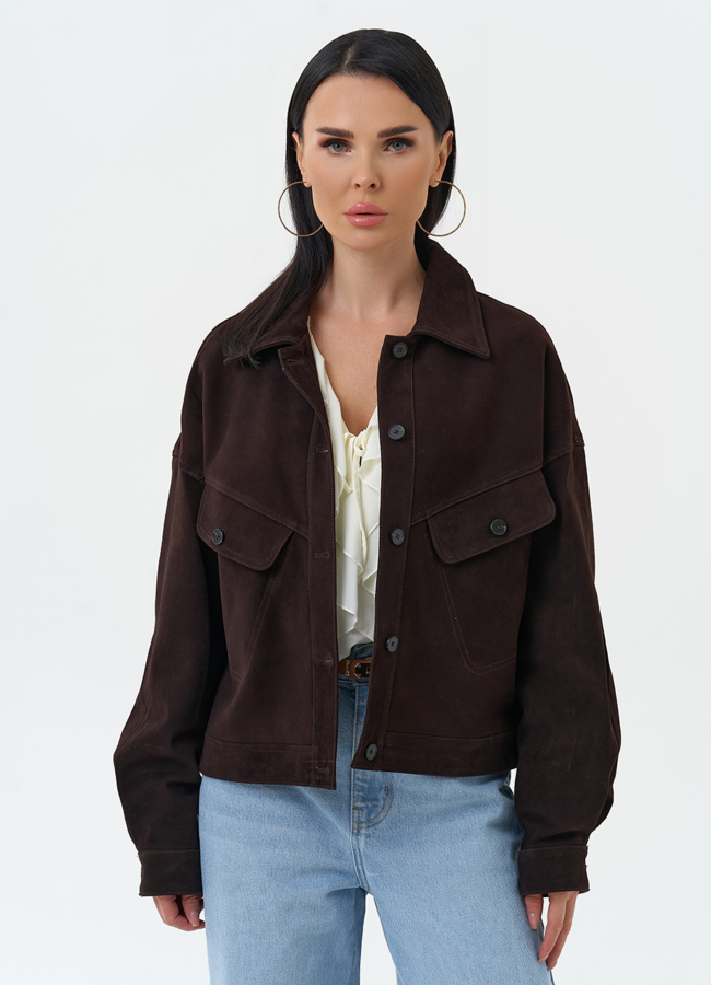 Женская куртка из натуральной замши коричневого цвета модель № 30321 универмаг малина