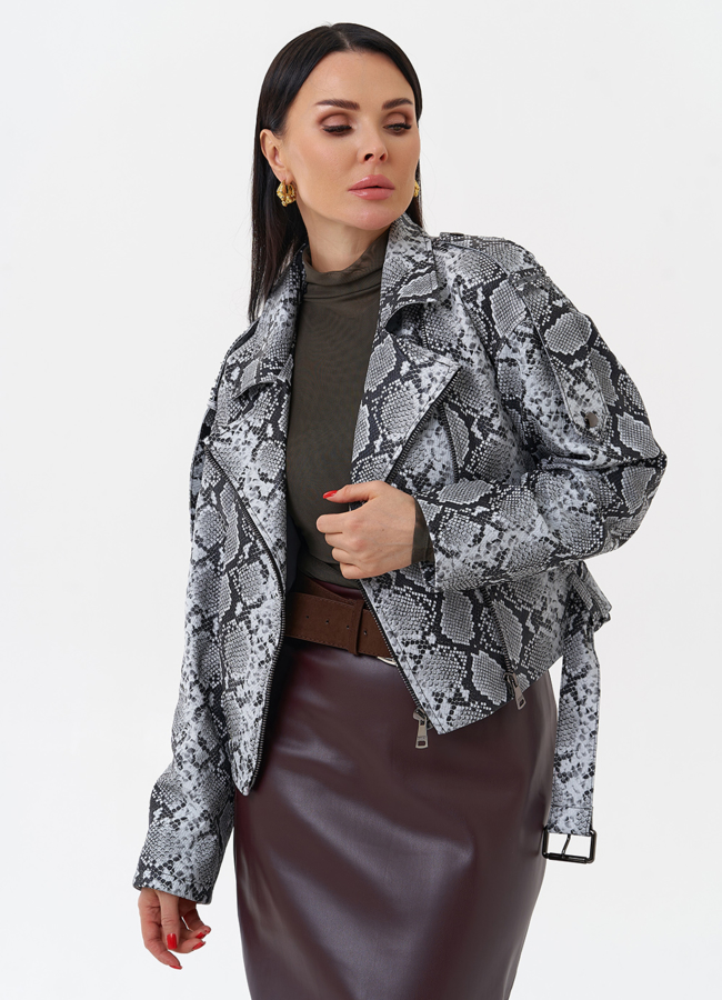 Кожаная куртка со змеиным принтом модель № 4445 универмаг малина