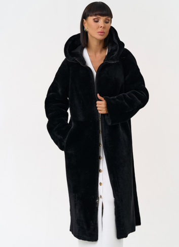 Натуральная двухсторонняя дубленка с капюшоном