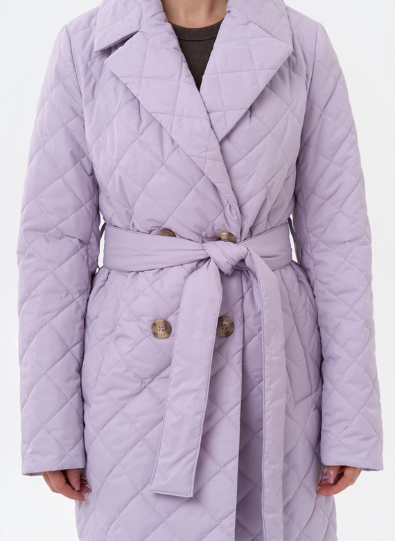 Женское стеганое полупальто с поясом фото