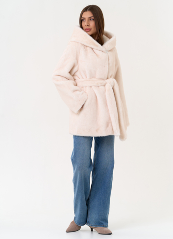 Женская шуба из эко меха с капюшоном