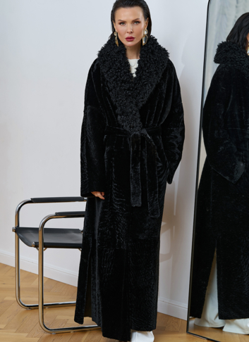 Женская натуральная дубленка с воротником шаль