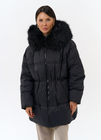 Женский пуховик с отделкой из искусственного меха