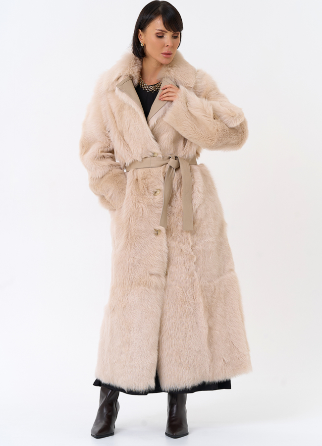 Женская двухсторонняя дубленка с поясом модель № 31929 в рассрочку