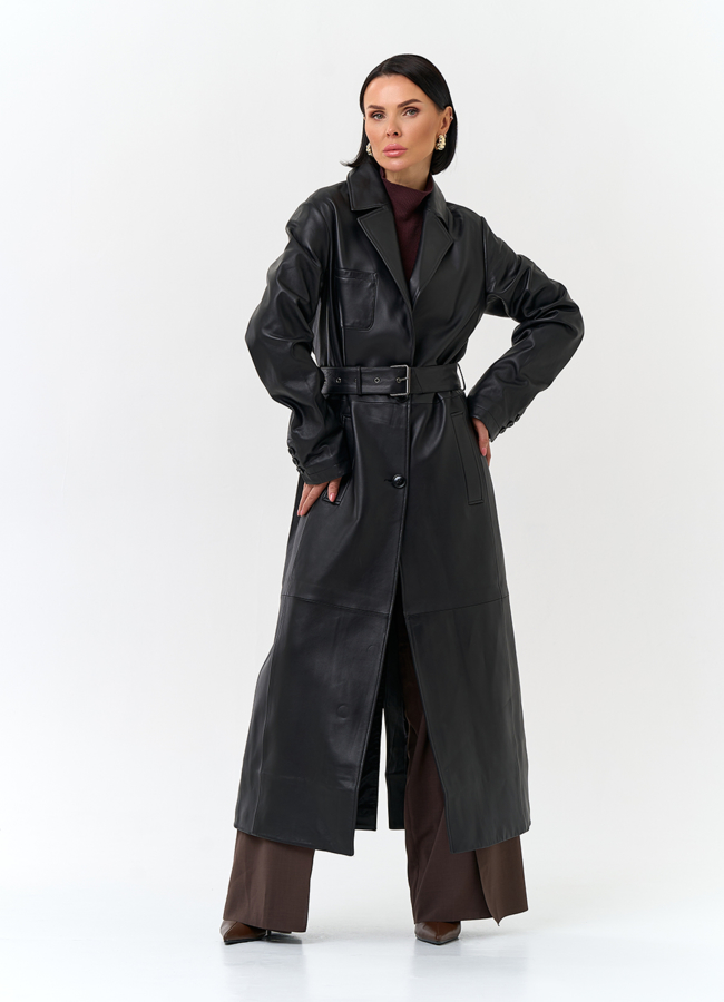 Женский длинный плащ из натуральной кожи модель № 32902 в кредит