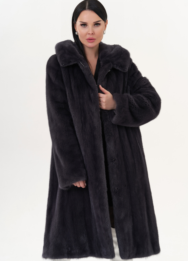 Шуба из норки классическая с капюшоном цвете графит модель № 24816 универмаг малина