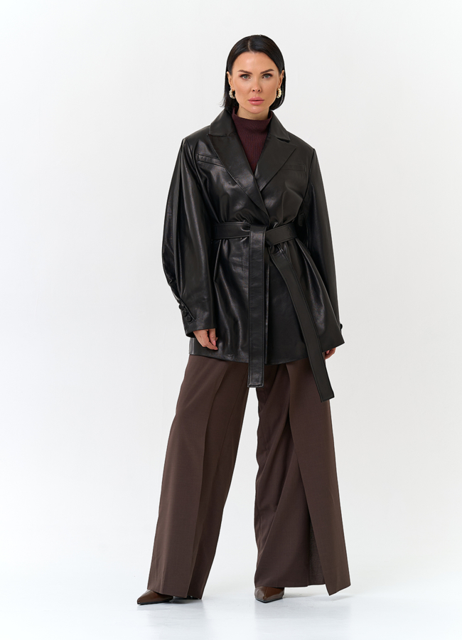 Жакет из натуральной кожи с поясом модель № 32885 в рассрочку