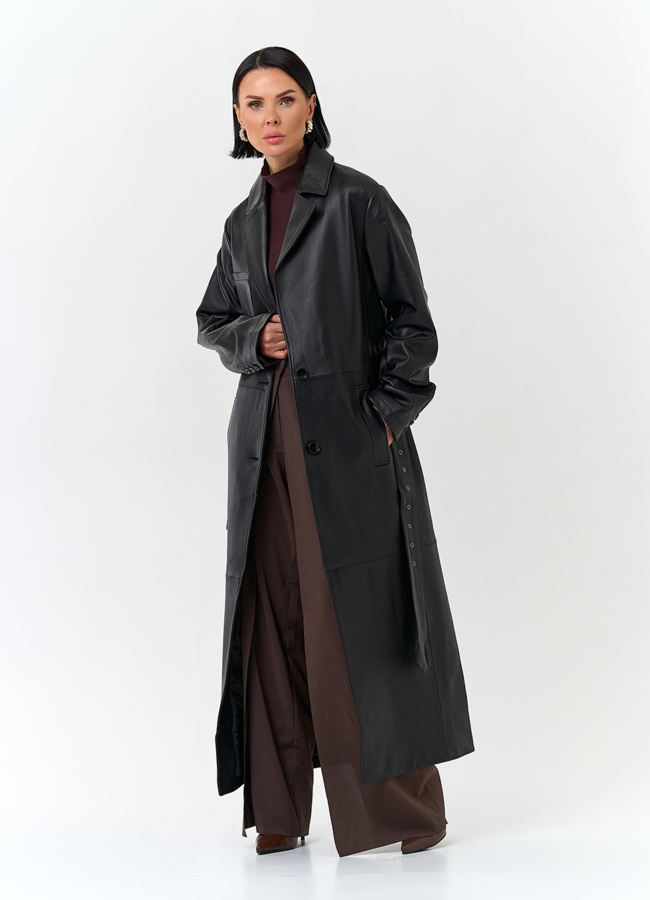 Женский длинный плащ из натуральной кожи модель № 32902 универмаг малина