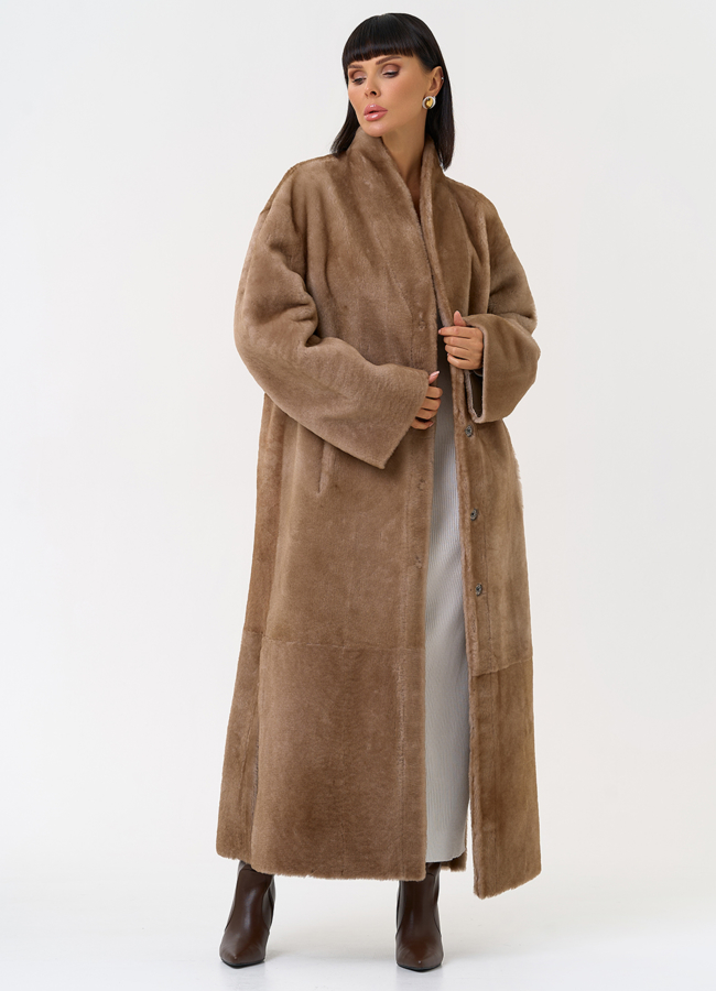 Двухсторонняя женская дубленка с декоративным поясом модель № 31632 универмаг малина