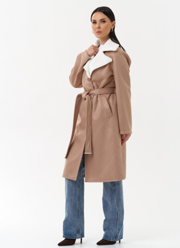 Пальто женское из эко замши с английским воротником