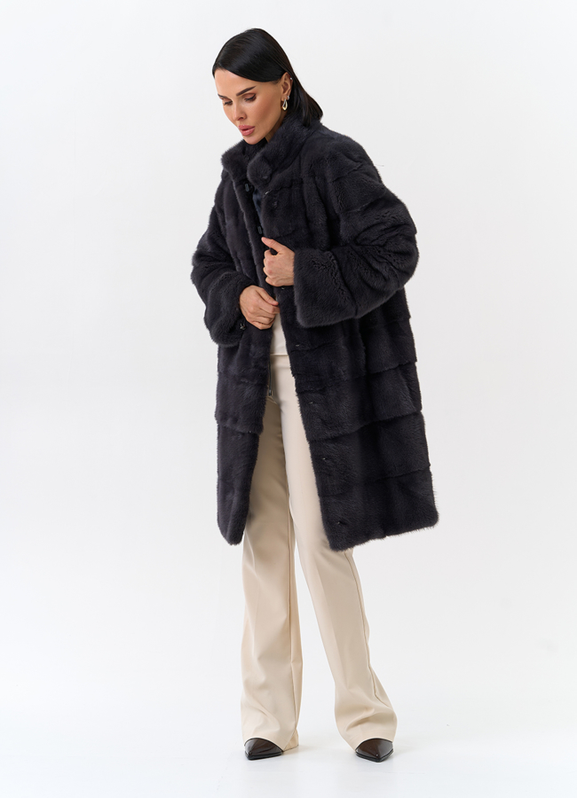 Норковая шуба трансформер, поперечная со стойкой модель № 25924 универмаг малина