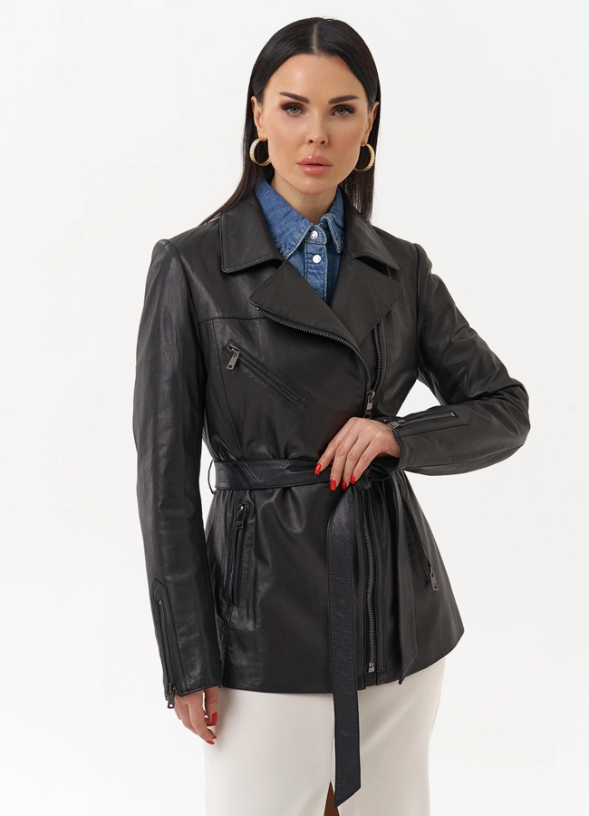Кожаная куртка с поясом модель № 20501 универмаг малина фото