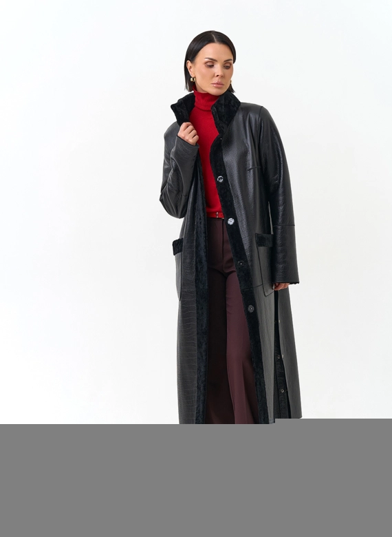 Женская двухсторонняя дубленка с поясом фото