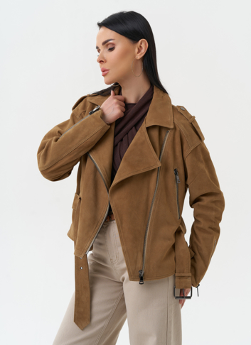 Куртка женская из натуральной замши с поясом