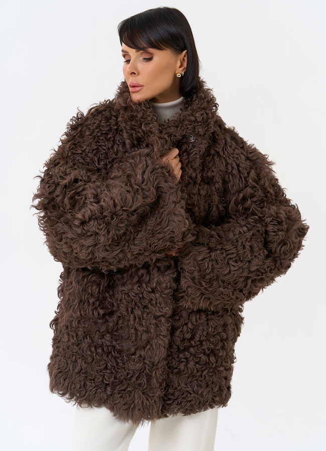 Женская двухсторонняя дубленка с воротником стойкой  модель № 31913 универмаг малина