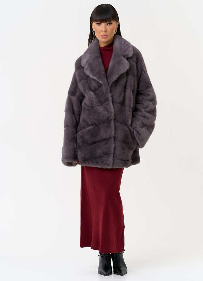 Шуба из меха норки с английским воротником модель № 31649 в рассрочку