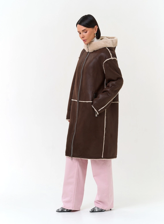 Женская дубленка из эко замши фото