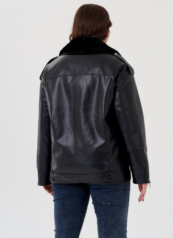 Куртка-косуха из эко кожи на утеплителе с натуральным мутоном