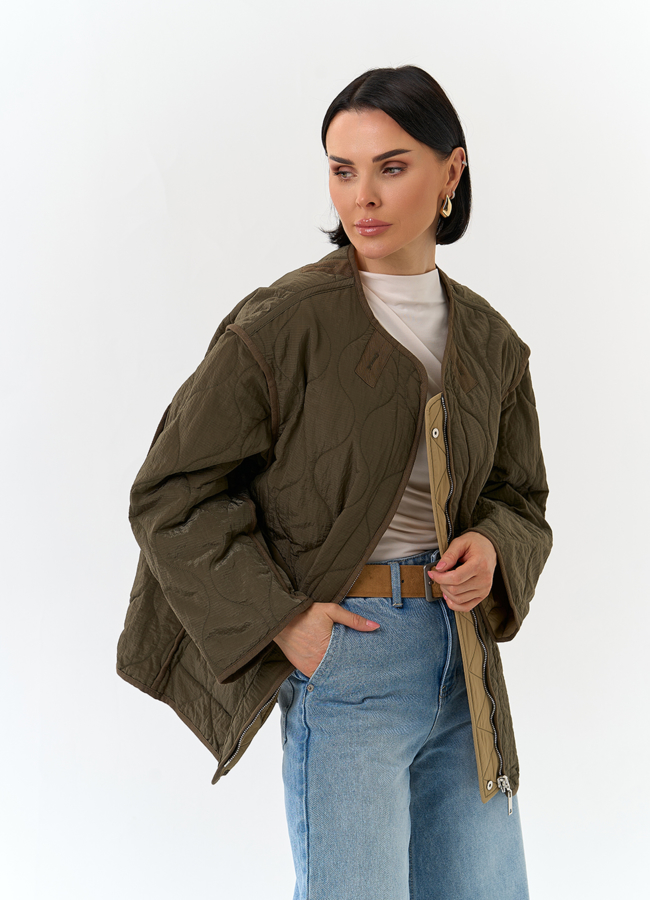 Женская двухсторонняя куртка модель № 32830 меха малина