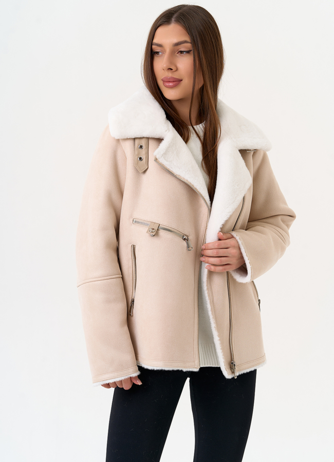 Светлая дубленка из эко замши модель № 31509 универмаг малина