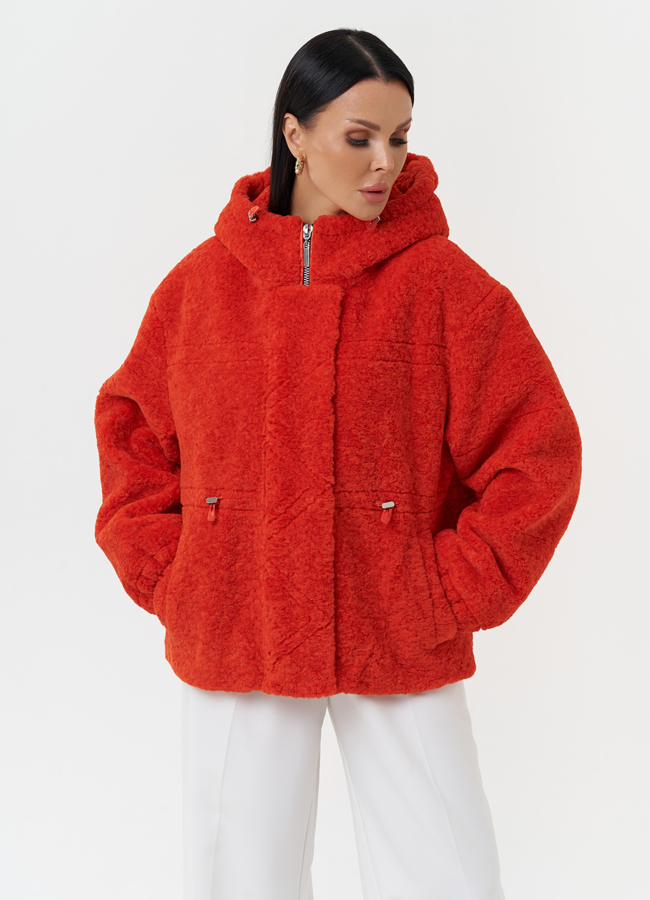 Куртка из эко меха с капюшоном модель № 28106 меха малина