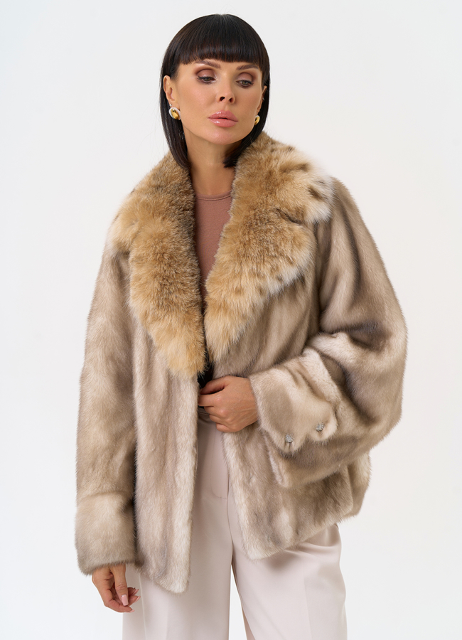 Куртка из меха норки с английским воротником из меха рыси модель № 31345 универмаг малина