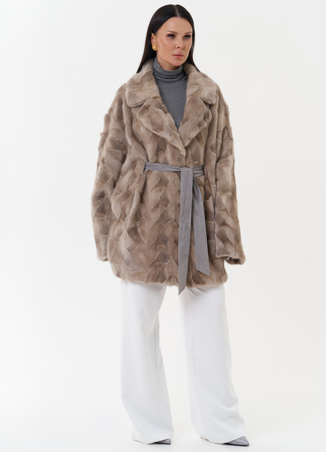 Шуба из меха скандинавской норки с поясом модель № 27626 в рассрочку