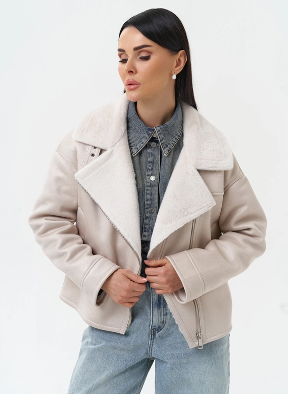 Короткая дубленка из эко замши