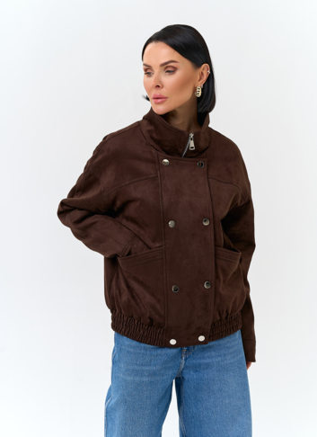 Женская утепленная куртка бомбер из эко замши