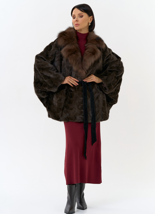 Шуба из меха норки с воротником из меха лисы модель № 31300 универмаг малина
