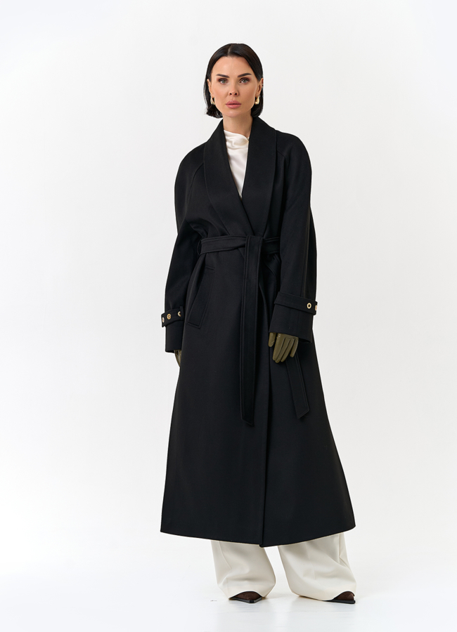 Женское длинное пальто с поясом модель № 32851 универмаг малина