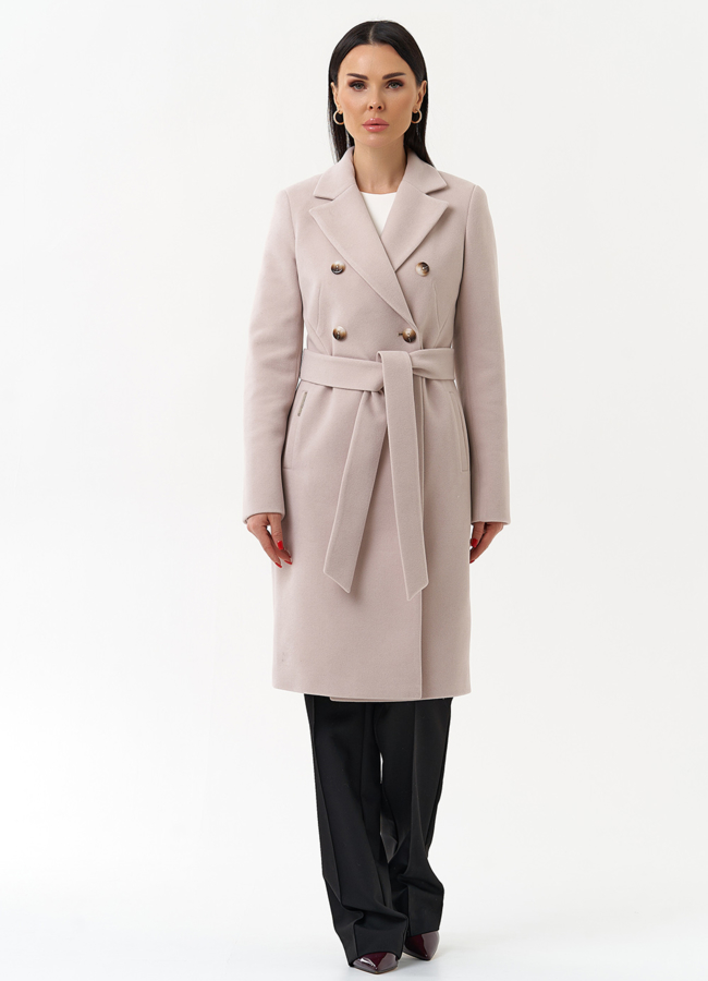 Женское двубортное пальто с поясом модель № 29893 универмаг малина
