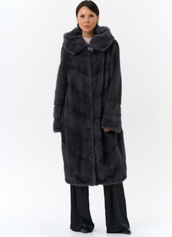 Длинная норковая шуба в сером цвете