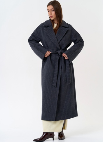 Женское длинное пальто с поясом