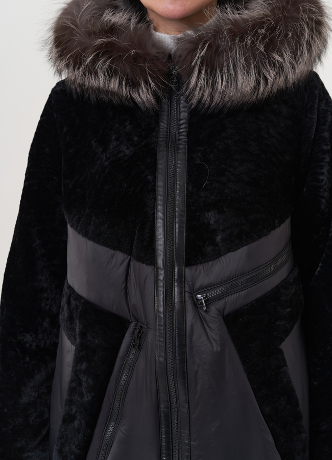 Комбинированный пуховик с овчиной модель № 26912 универмаг малина