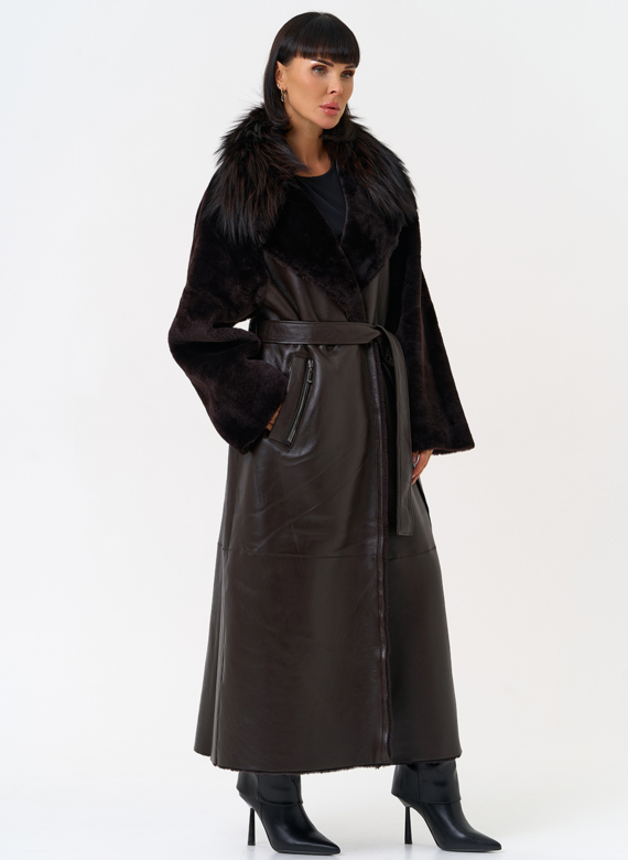 Женская натуральная дубленка с воротником из меха лисы