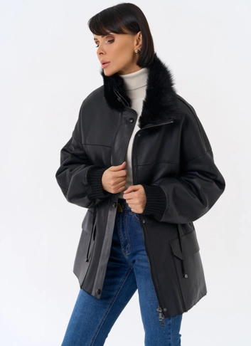 Женская натуральная дубленка с воротником стойкой фото