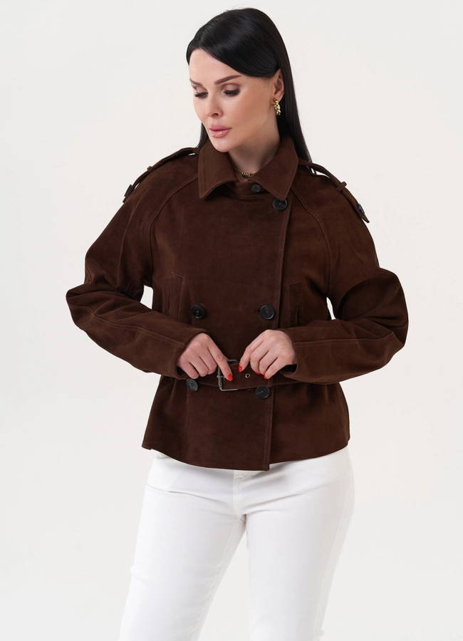 Женская куртка из замши с ремнем модель № 27195 в кредит