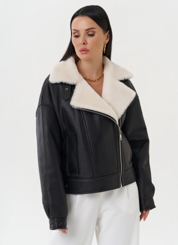 Натуральная дубленка черного цвета фото