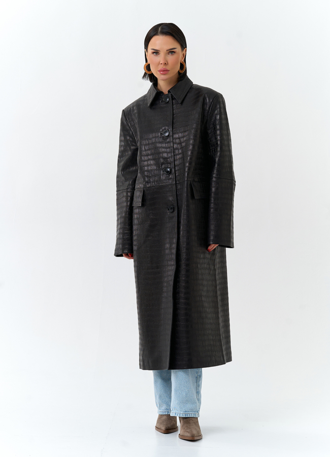 Женский плащ из натуральной кожи  модель № 32870 в кредит