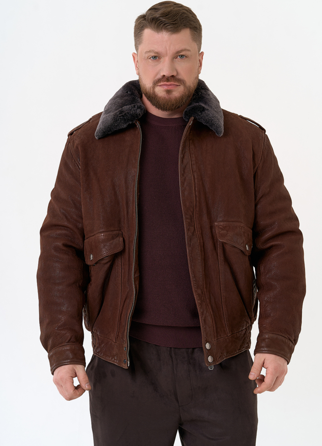 Куртка пилот из натуральной кожи с отделкой из овчины модель № 31658 в рассрочку