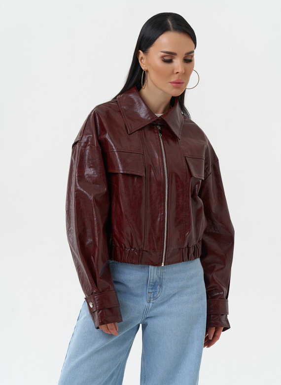 Куртка бомбер из эко кожи бордового цвета