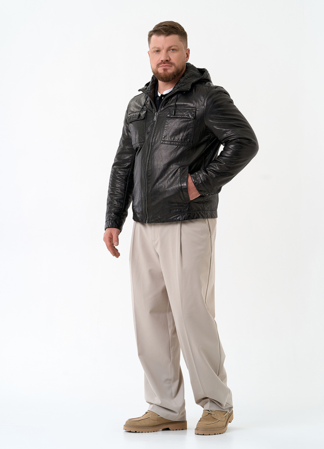 Мужская утепленная куртка из натуральной кожи модель № 24373 в рассрочку