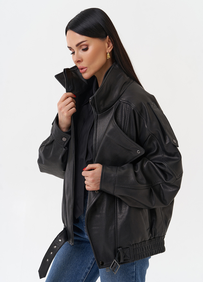 Объемная женская куртка из натуральной кожи модель № 29912 универмаг малина