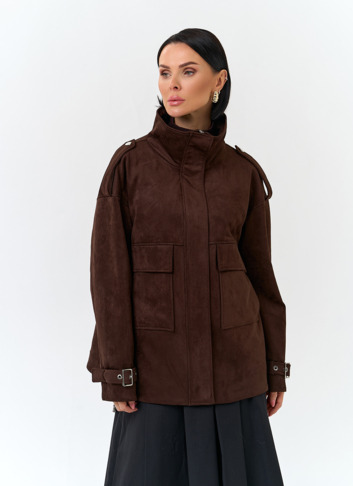 Женская куртка из эко замши с отделкой из эко меха