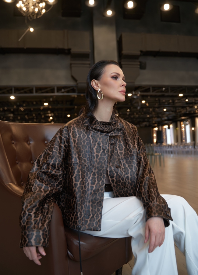 Леопардовая кожаная куртка модель № 4315 универмаг малина