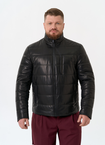 Мужская куртка из натуральной кожи с воротником стойкой